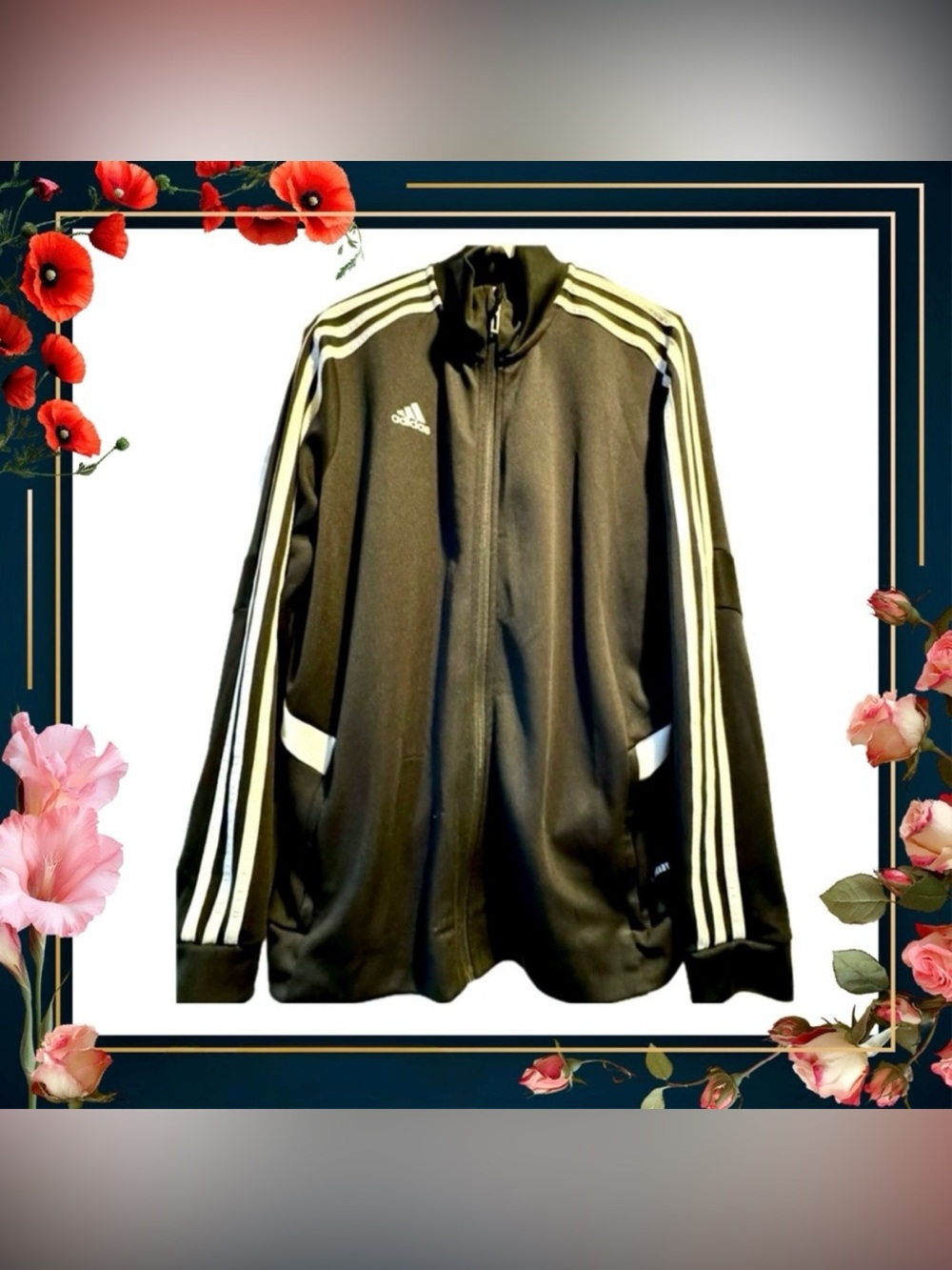 Jacket - Adidas athletic jacket - 2 SNAGS - black & white - size Large